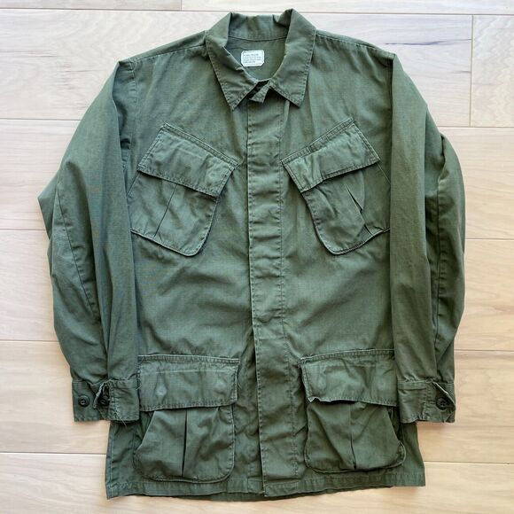 Vintage Military Ripstop Shirt XS Green Slanted Pockets 1969 Poplin OG 107 - Picture 2 of 10